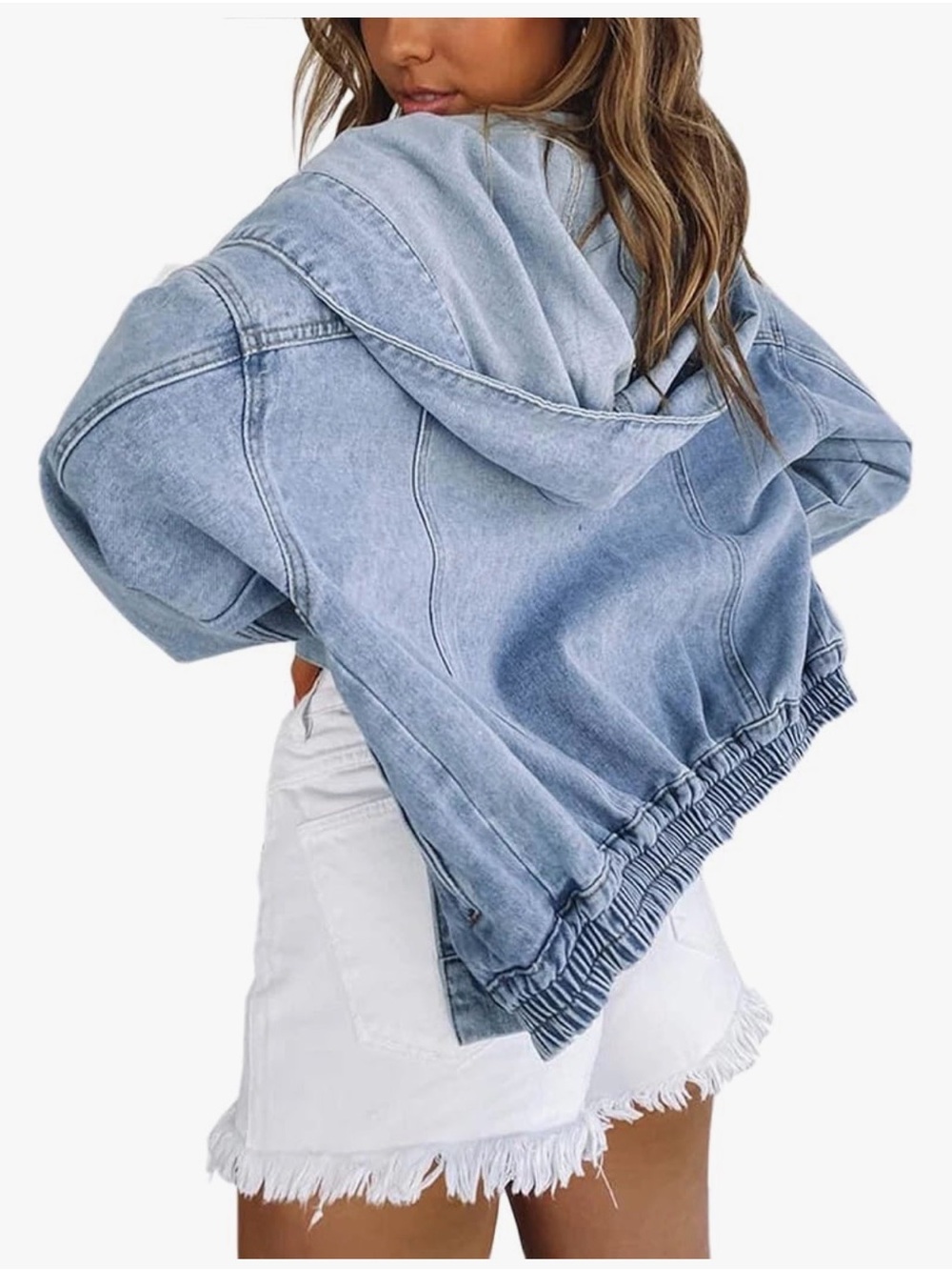 Amazon Light Blue Hooded Cropped Denim Jacket